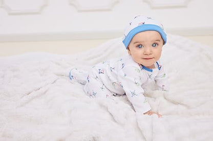 Little Me 100% Cotton Scratch Free Tag 2-Piece Sleeper Juego de pies y Gorras bebés niños