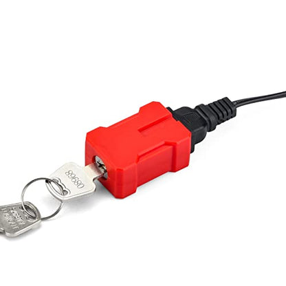 Zing Green Products 7397 - Dispositivo de bloqueo de enchufe eléctrico para cable eléctrico, se adapta a enchufes de 2 y 3 clavijas, con llave diferente, incluye 2 llaves, rojo
