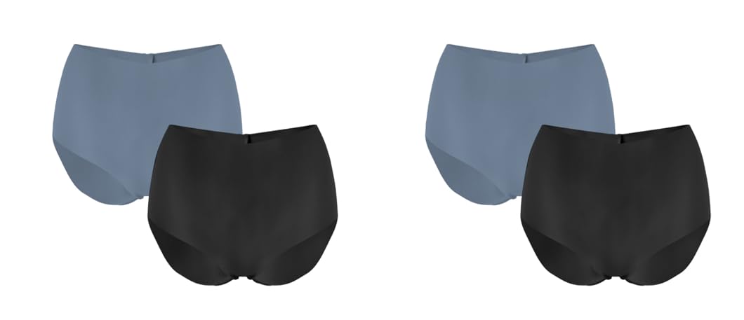Hanes Ropa Interior Invisible Mujer Paquete de 4 - 6 - Corte Completo - Azul Neblina, Negro