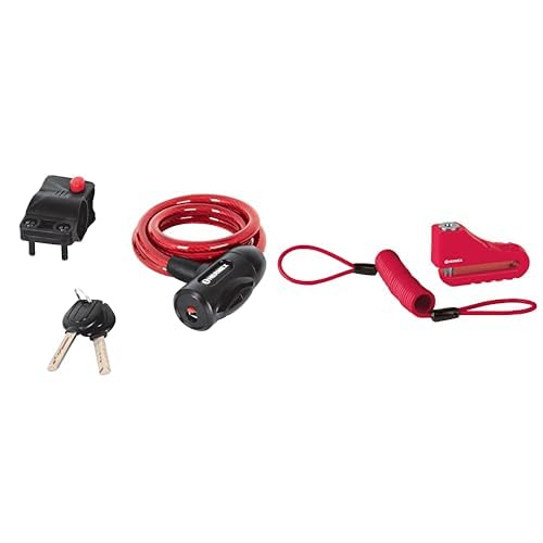 Hermex CB-10, Candado de cable con llave, 10 mm X 1.0 m + Candado para disco de motocicleta, perno de 10 mm