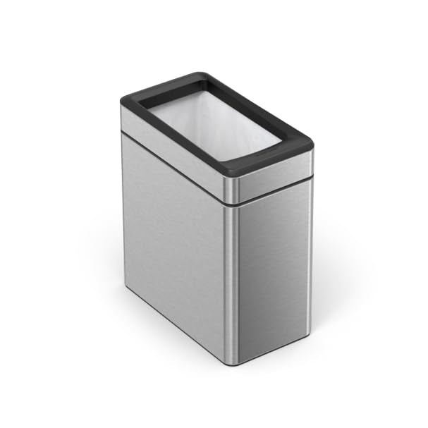 simplehuman, bote de basura abierto de perfil, acero inoxidable cepillado, 10 L