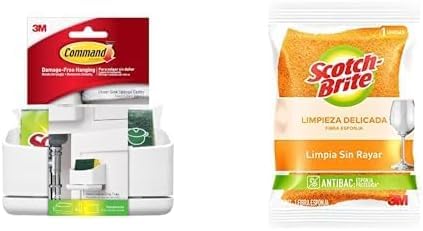 Command 3M Sujeta Esponja de Cocina + Scotch-Brite Fibra Esponja Cero Rayas Naranja Grande 1 pieza