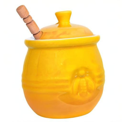 Creative Co-Op DA4177 - Olla con tapa y cuchara de madera para miel, color amarillo
