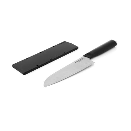 KitchenAid - Cuchillo clásico Santoku con cubierta de hoja de ajuste personalizado, 7 pulgadas, cuchillo de cocina afilado, acero inoxidable japonés de alto carbono, negro