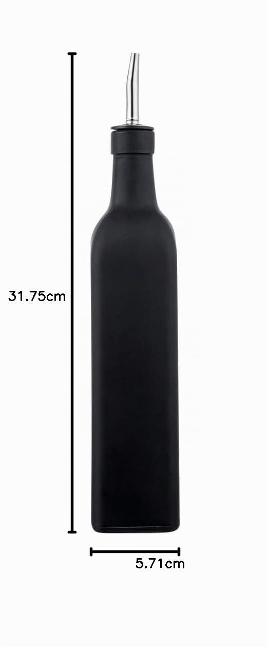 Restaurantware RW Base - Dispensador de aceite de oliva de 16.9 onzas, 1 botella dispensadora de aceite de cocina, con vertedor de acero inoxidable, sin fugas, vidrio negro, vertedor de aceite de