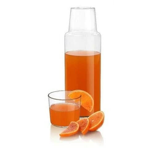 Borgonovo | Olimpia Juego de Botella y Vaso de Vidrio Polka para Mesa de Noche 1 l | Botellas de vidrio | Jarra de Vidrio | Jarra y Vaso | Para agua, jugo, leche, limonada.