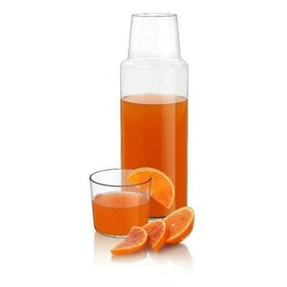 Borgonovo | Olimpia Juego de Botella y Vaso de Vidrio Polka para Mesa de Noche 1 l | Botellas de vidrio | Jarra de Vidrio | Jarra y Vaso | Para agua, jugo, leche, limonada.