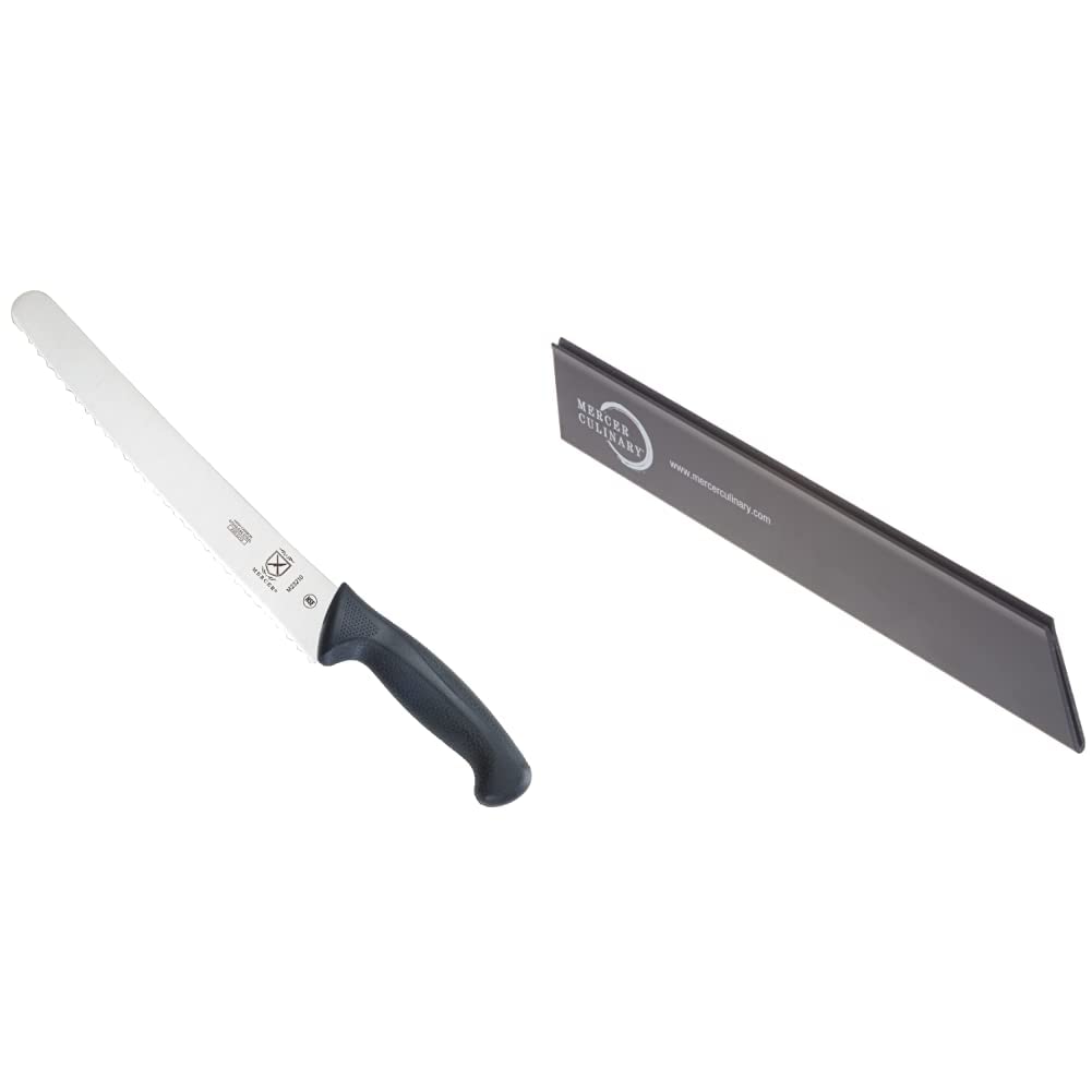 Mercer Culinary Millennia Products, Negro, 10-Inch Wide Wavy Edge Bread Knife, 1 + Mercer Culinary Innovations 10 by 2-Inch Knife Guard