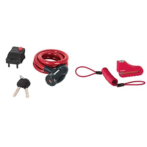 HERMEX CB-12, Candado de cable con llave, 12 mm X 1.0 m + CB-100 Candado para disco de motocicleta, perno de 10 mm