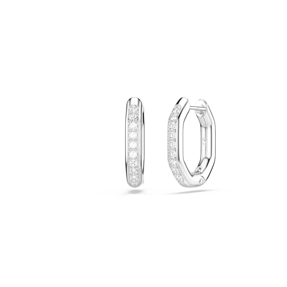 Swarovski Aretes de aro Dextera, Forma octagonal, Talla redonda, Blancos, Baño de rodio