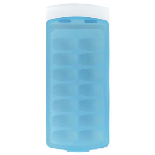 OXO Good Grips No-Spill bandeja de cubitos de hielo con tapa de silicona, Bandeja de hielo, Blanco/Azul, 8.8-Ounce, 1