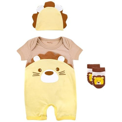 Baby Creysi Set de Disfraz 3 Piezas León Pañalero Manga Corta, Gorro y Tines Color Amarillo