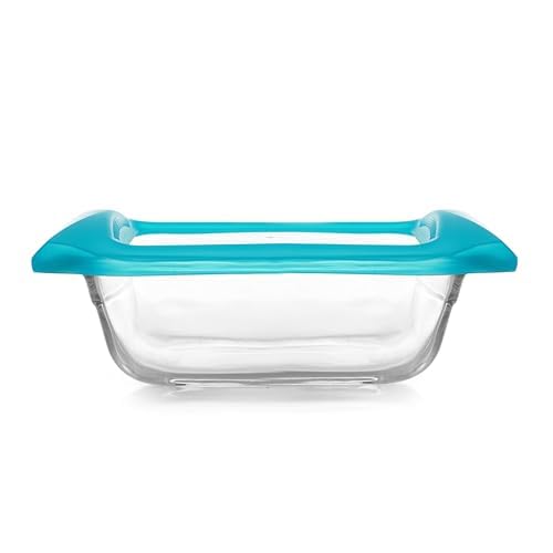 Libbey Baker's Premium - Juego de 2 platos de vidrio para hornear de 8 x 8 pulgadas con tapas, utensilios apilables con asas GreatGrip, platos cuadrados cubiertos duraderos