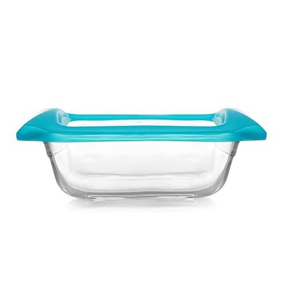 Libbey Baker's Premium - Juego de 2 platos de vidrio para hornear de 8 x 8 pulgadas con tapas, utensilios apilables con asas GreatGrip, platos cuadrados cubiertos duraderos