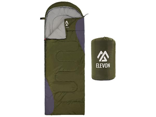 Elevon - Saco de Dormir para Adultos, Adolescentes, niños, Clima frío y cálido, portátil, Impermeable y Ligero, Compacto con Saco de compresión, para 3 a 4 Estaciones de Camping, mochileros,