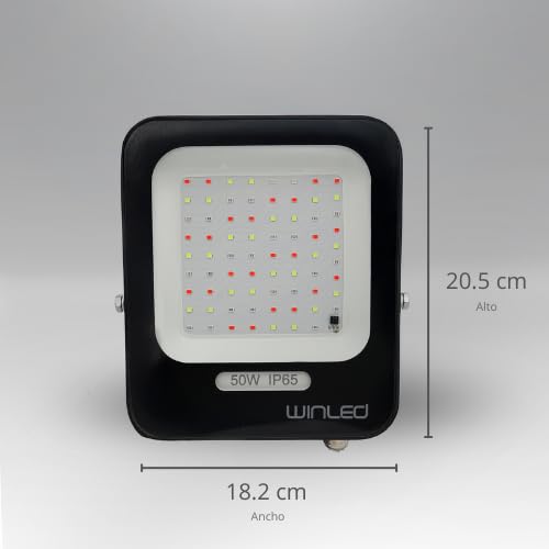 Reflector Winled WRE-006 Slim LED 50W SMD RGB Con Control Remoto, Multicolor, 3,000 Lúmenes Maximo. 16 Colores, Encendido, Apagado, 4 Programas y Atenuador, IP65 Ideal para Exteriores e Interiores
