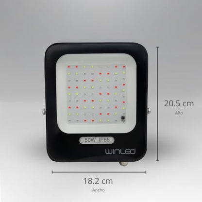 Reflector Winled WRE-006 Slim LED 50W SMD RGB Con Control Remoto, Multicolor, 3,000 Lúmenes Maximo. 16 Colores, Encendido, Apagado, 4 Programas y Atenuador, IP65 Ideal para Exteriores e Interiores