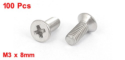 Uxcell a15101300ux0191 - Tornillos de cabeza plana Phillips M3 x 8 mm (100 unidades)
