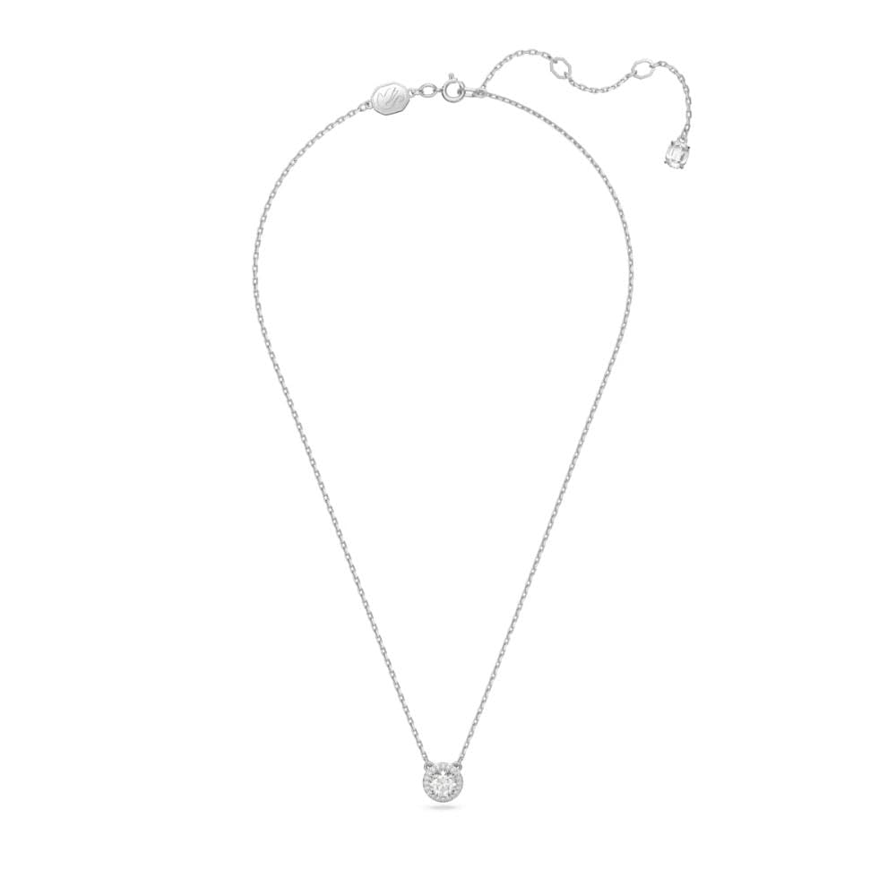 SWAROVSKI - Colgante angélico con vidrio transparente circular y pavé de vidrio transparente en una cadena chapada en rodio