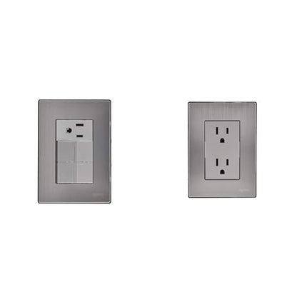 iGoto INOX1009 con 2 apagadores sencillos y 1 contacto de 1 módulo, Acero Inoxidable, Color Plata + INOX1001 Contacto Dúplex, Acero Inoxidable, Color Plata