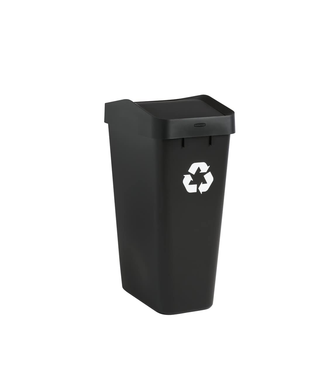 Rubbermaid – Contenedor de Reciclaje con Tapa Abatible que Facilita Clasificar los Residuos, Bote de Perfil Delgado para Cocina, Lavandería y Despensa, Capacidad de hasta 46 L, Negro 2170114