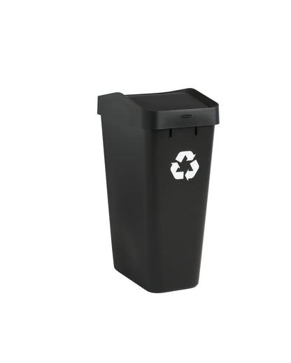 Rubbermaid – Contenedor de Reciclaje con Tapa Abatible que Facilita Clasificar los Residuos, Bote de Perfil Delgado para Cocina, Lavandería y Despensa, Capacidad de hasta 46 L, Negro 2170114