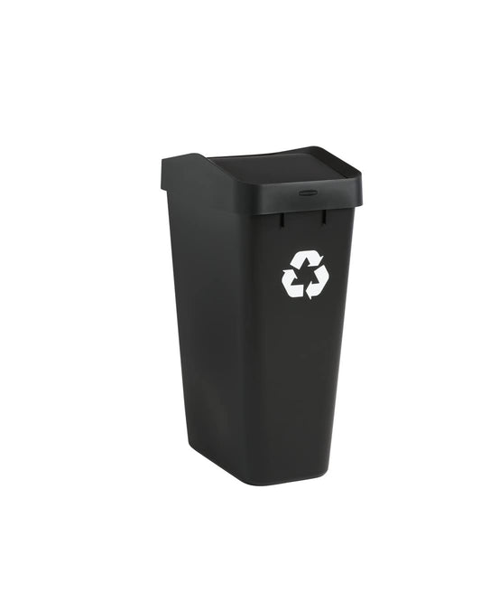 Rubbermaid – Contenedor de Reciclaje con Tapa Abatible que Facilita Clasificar los Residuos, Bote de Perfil Delgado para Cocina, Lavandería y Despensa, Capacidad de hasta 46 L, Negro 2170114