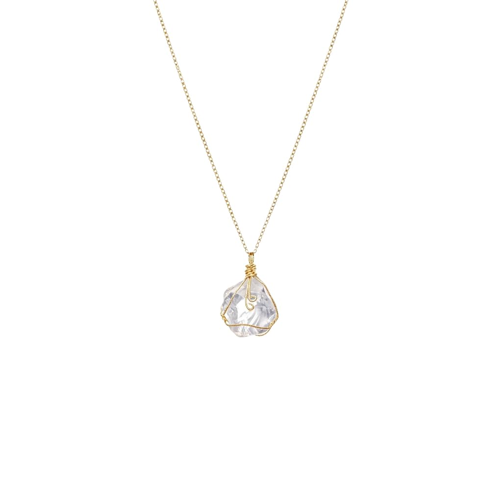 XYPHIELLE Collar de Cuarzo Blanco Natural para Mujer, Dije de Piedra de la Pureza Envuelto en Alambre, Joyería Minimalista y Clara, Regalo de Armonía