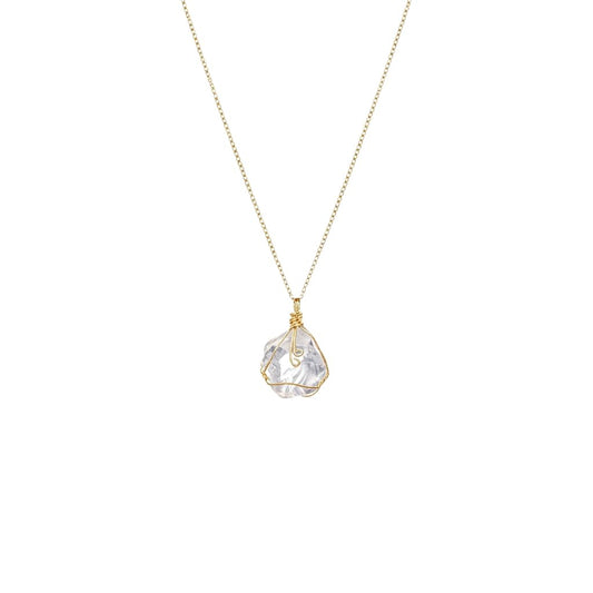 XYPHIELLE Collar de Cuarzo Blanco Natural para Mujer, Dije de Piedra de la Pureza Envuelto en Alambre, Joyería Minimalista y Clara, Regalo de Armonía