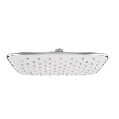 URREA 2265 Regadera de plato rectangular en acabado cromo y blanco sin brazo ni chapetón, ABS, certificada NOM-008-CONAGUA-1998, garantía de 100 años contra defectos de fabricación y 10 en acabado