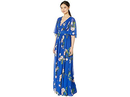 Adrianna Papell Floral Chiffon Dress with Flutter Sleeves Vestido Formal de Noche Mujer