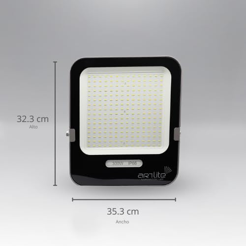 Reflector LED SMD Cuadrado Slim ARTLITE ARE-025 Blanco Frío 300W 37,500 Lúmenes Alta Potencia Eficiencia 125Lm/W IP66, Resistente al Lluvia, Polvo y luz Solar