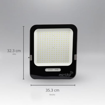 Reflector LED SMD Cuadrado Slim ARTLITE ARE-025 Blanco Frío 300W 37,500 Lúmenes Alta Potencia Eficiencia 125Lm/W IP66, Resistente al Lluvia, Polvo y luz Solar