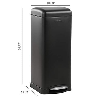 happimess HPM1007B Betty Retro Bote de basura con tapa de cierre suave, resistente a las huellas dactilares, moderno, minimalista para el hogar, cocina, lavandería, oficina, recámara, baño, negro