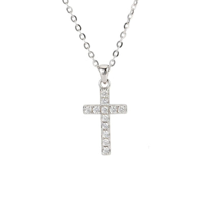 XYPHIELLE Collar de Cruz con Cristales para Mujer, Dije de Plata 925 Brillante, Joyería de Fe y Moda, Regalo para Bautizo, Primera Comunión o Aniversario