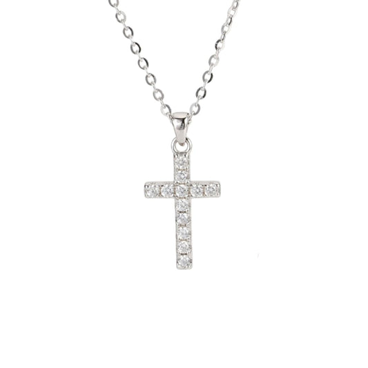 XYPHIELLE Collar de Cruz con Cristales para Mujer, Dije de Plata 925 Brillante, Joyería de Fe y Moda, Regalo para Bautizo, Primera Comunión o Aniversario