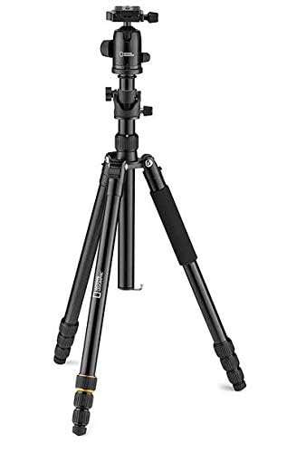 National Geographic - Juego de trípode de Viaje, Columna de 90°, 4 Secciones, Aluminio Ligero, Compatible con Canon, Nikon, Sony DSLR, Cabezal de Bola de 360 Grados, Placa de liberación rápida,