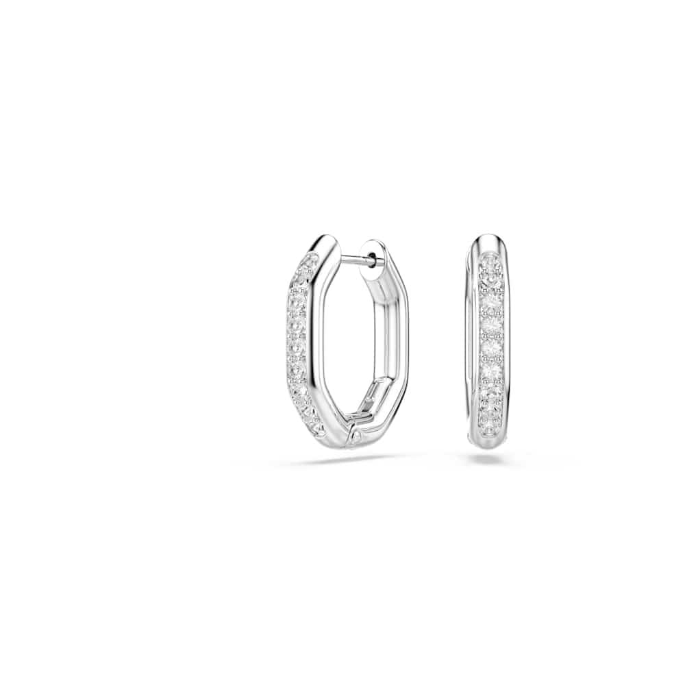 Swarovski Aretes de aro Dextera, Forma octagonal, Talla redonda, Blancos, Baño de rodio