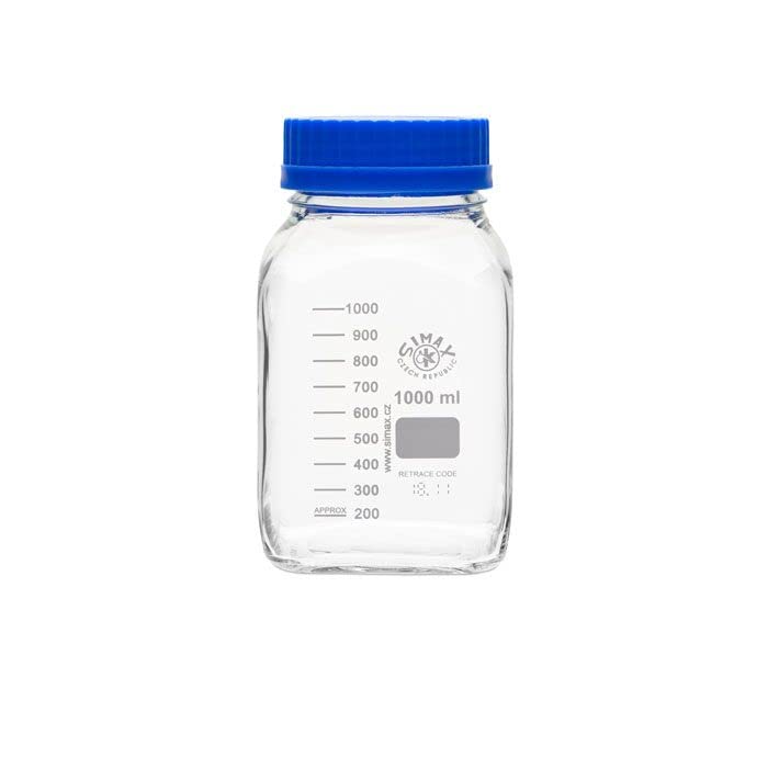 United Scientific™ SIMAX BSWM1000 GL80 - Botellas de almacenamiento de boca ancha, cuadrado, vidrio de borosilicato 3.3, 1000 ml (1 l), 1 cada una