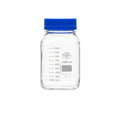 United Scientific™ SIMAX BSWM1000 GL80 - Botellas de almacenamiento de boca ancha, cuadrado, vidrio de borosilicato 3.3, 1000 ml (1 l), 1 cada una