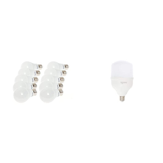 iGoto F10P-10109 Pack de 10 Focos Led A60, 9W Luz Fría + F10520 Foco led T80, 20W, Luz Fría