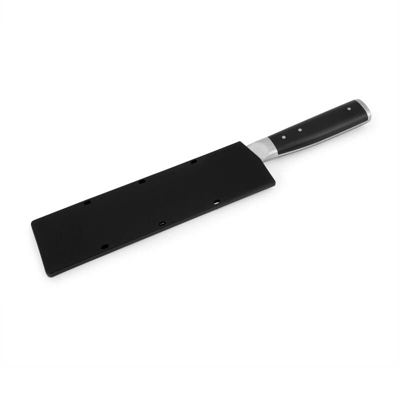 KitchenAid Gourmet - Cuchillo Santoku forjado de triple remache con cubierta de hoja de ajuste personalizado, cuchillo de cocina afilado, hoja de acero inoxidable japonés de alto carbono, color negro