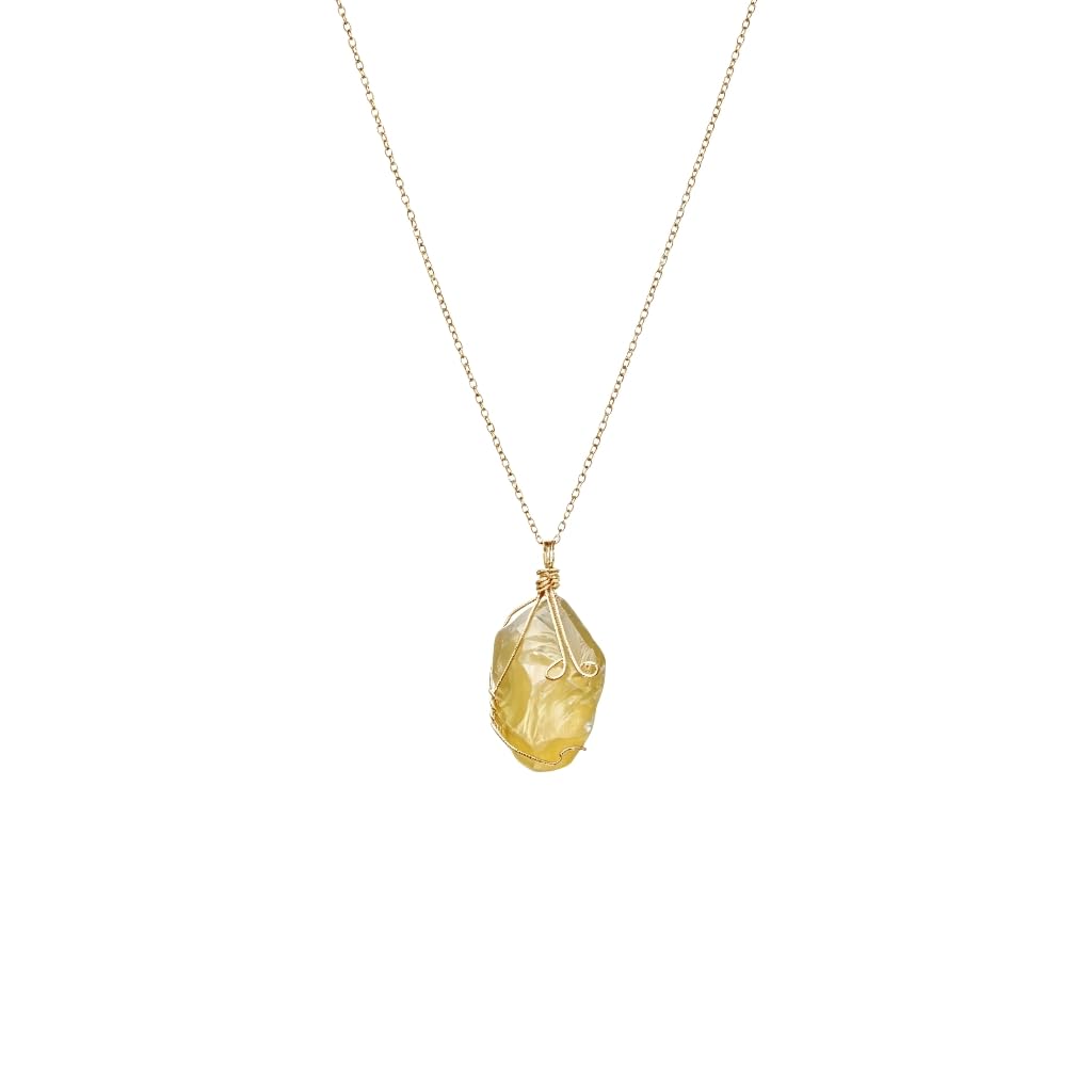 XYPHIELLE Collar de Citrino Amarillo Natural para Mujer, Dije de Piedra de la Abundancia en Alambre, Joyería de Moda y Éxito, Regalo de Luz y Alegría