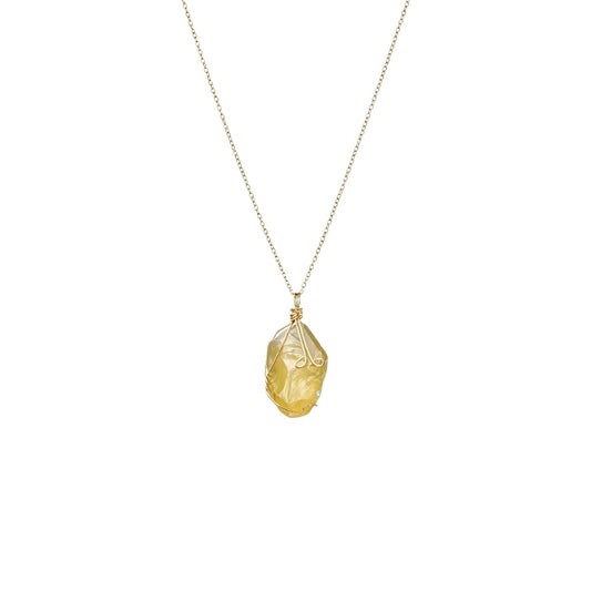XYPHIELLE Collar de Citrino Amarillo Natural para Mujer, Dije de Piedra de la Abundancia en Alambre, Joyería de Moda y Éxito, Regalo de Luz y Alegría