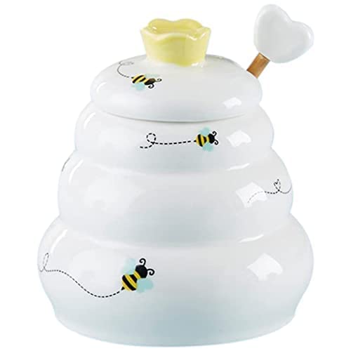 Kate Aspen Sweet as Can Bee - Mini olla de cerámica con salsa de miel de madera (3.4 onzas) tarro de miel, decoración de abejas, blanco/amarillo (23261WT)