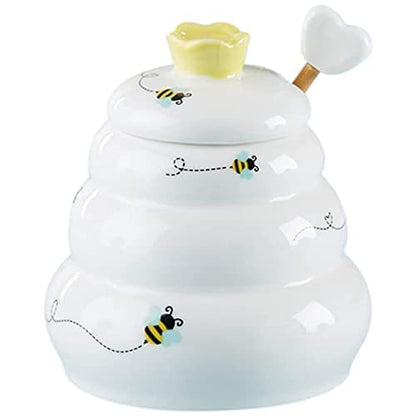 Kate Aspen Sweet as Can Bee - Mini olla de cerámica con salsa de miel de madera (3.4 onzas) tarro de miel, decoración de abejas, blanco/amarillo (23261WT)