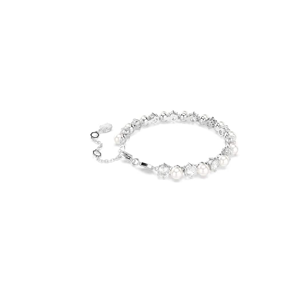 Swarovski Pulsera Tennis Matrix, Perla de cristal, Talla redonda, Blanca, Baño de rodio