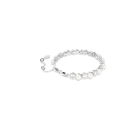 Swarovski Pulsera Tennis Matrix, Perla de cristal, Talla redonda, Blanca, Baño de rodio