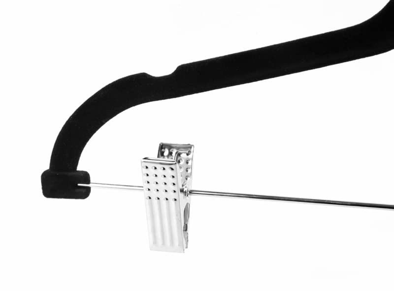 Juego de 20 perchas de terciopelo para falda con clips para mujer, juego de 20 perchas negras con clip para pantalón, camisa, vestido de fieltro, antideslizante, resistente, ahorro de espacio, ropa delgada, 16.7 pulgadas de largo