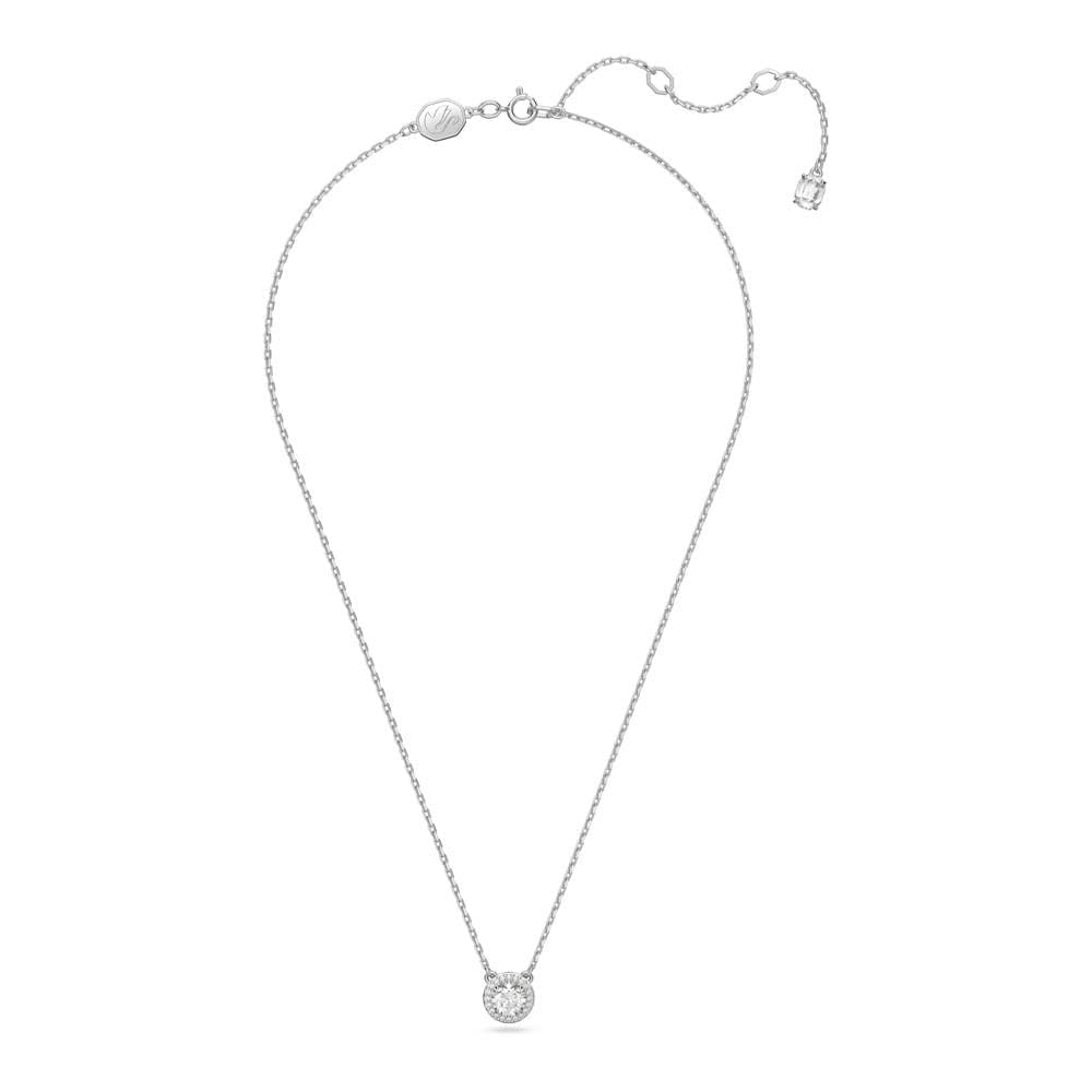 SWAROVSKI - Colgante angélico con vidrio transparente circular y pavé de vidrio transparente en una cadena chapada en rodio